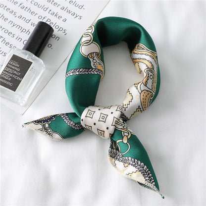 Women Small Satin Silk Scarf Square Print Wrap Foulard Femme Handkerchief Bandana Neck Hair Skinny Tie Scarves Shawls