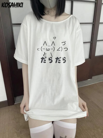 Aesthetic Summer Loose T-shirt Casual O Neck Japanese Cartoon Tops Women Short Sleeve Fashion Sweet Harajuku Tees