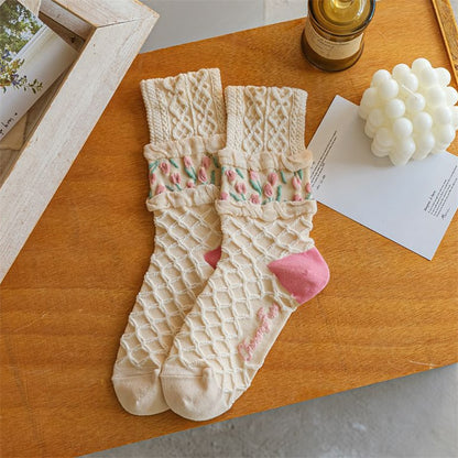 New Women Socks Korean Style Flower Trend Casual Cotton Socks Girls Frilly Ruffle Cute Sweet Breathable Kawaii Crew Socks Girls