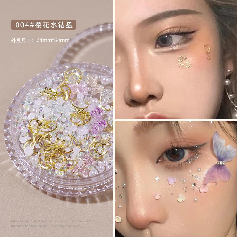 1Box Eyes Face Makeup Facial Decoration Patch Butterfly Diamond Pearl Adhesive Rhinestone Glitter Sequin DIY Nail Art Decoration