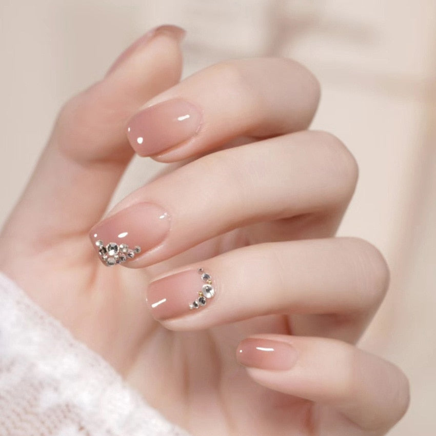 24Pcs Ballerina False Nails with Glue Short Nail Beauty Tools Press on Fake Nails Full Cover Artificial Nails Tips Manicure