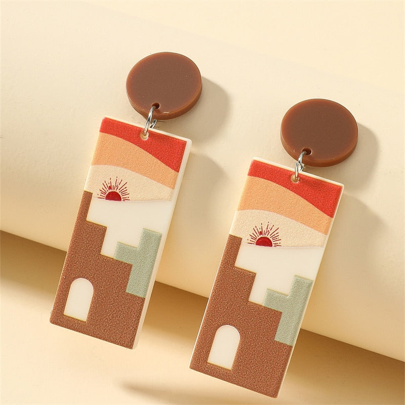 New Pattern Earring New Retro FlowerContrast Color Square Earrings Acrylic Simple Candy Color Earrings Pendientes Piercing