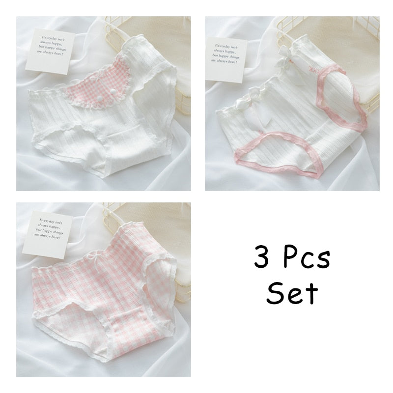WONTIVE 1pc 3pcs set Cute Panties with Bow Knot Womens Cotton Panties Pink Lolita Japanese Panty Underwear For Women Girl Briefs