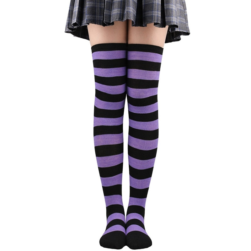 Women Thigh High Over The Knee Socks For Ladies Black White Striped Hosiery Long Cotton Stockings Knitted Warm Soks