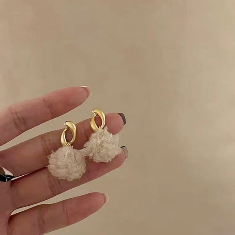 Bear Earrings for Women Girls Fashion Korea Silver Needle Autumn and Winter Earrings Cute Flocking Rabbit Ear Studs Jewelry