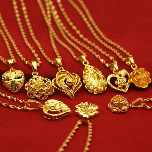100% 18k Gold Necklace Chain Lovely Collarbone necklace for Women Party Fine Jewelry Gift Copy Real 24k 999 Yellow Gold Pendant