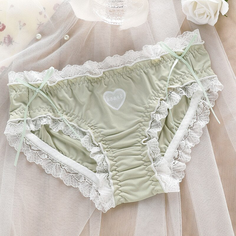 Japanese Style Soft Ice Silk Cute Lovely Sweety Lace Cotton Princess Cosplay Women Underwear Lolita Low Waist Breathable Panties