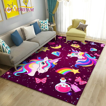 3D Cartoon Cute Unicorn Area Rug,Carpet Rug for Living Room Bedroom Sofa Doormat Kitchen Decoration,Kid Play Non-slip Floor Mat