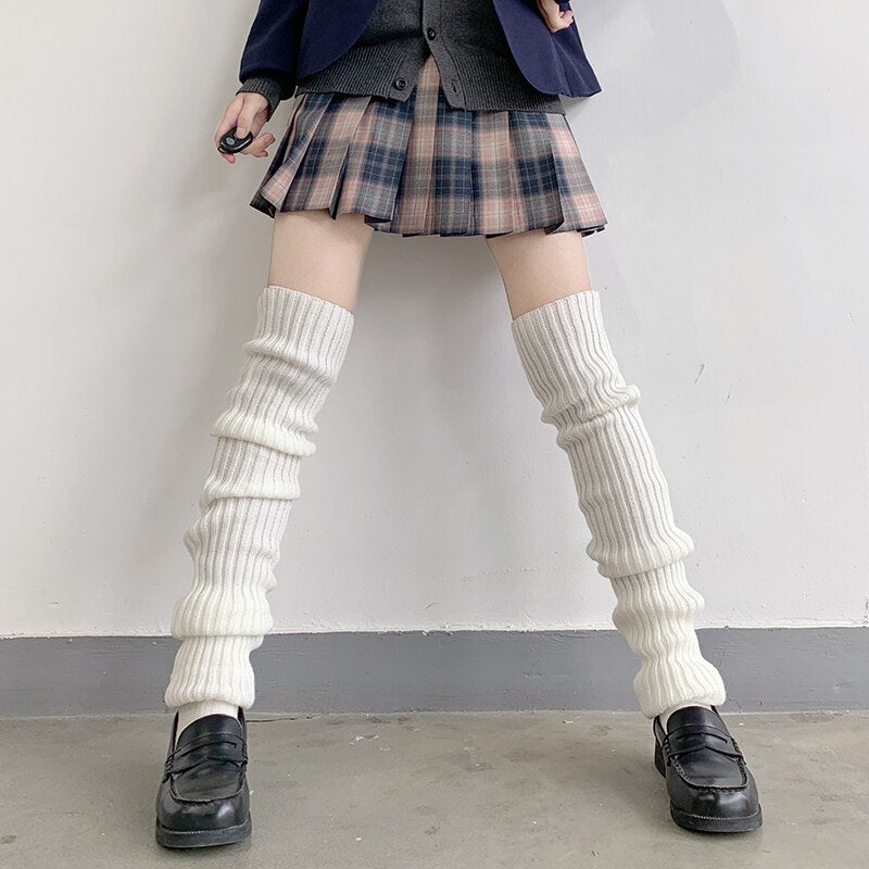 Japanese Lolita White Black Leggings Leg Warmers Women Girls Kawaii Knitted Socks Boot Cuffs Warm Foot Cover