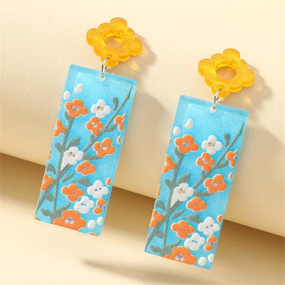 New Pattern Earring New Retro FlowerContrast Color Square Earrings Acrylic Simple Candy Color Earrings Pendientes Piercing
