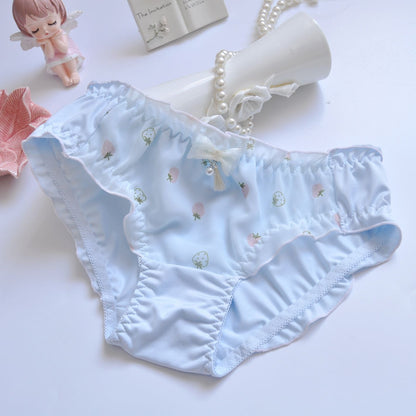 Cotton Ruffle Cute Lovely Sweety Girl Panties Bow Japanese Princess Style High Elasticity Breathable Women Underwear Breifs