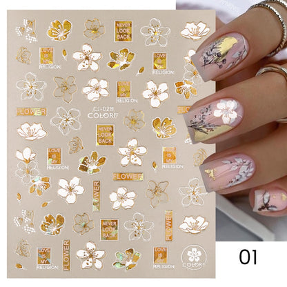 Harunouta Simple Flowers 3D Nail Stickers Gold Heart French Tip Lines Leopard Print Design Adhesive Sliders Manicure Nail Decals