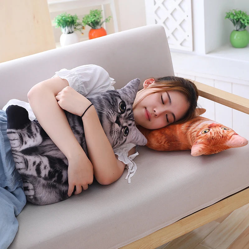 Simulation Plush Cat Pillow Soft Stuffed Realistic Animal Cushion Sofa Decor Cartoon Plush Toy Children Kid Kawaii Birthday Gift