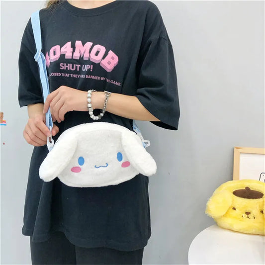 Sanrio Hello Kitty Shoulder Bag Handbags Cinnamoroll Kuromi mymelody Plush Backpack Earphone Storage Bag Girl Kids Rucksack gift