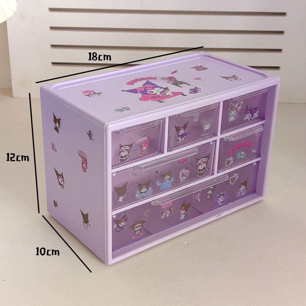 Sanrio Kuromi Kawaii Anime Sticker Accessories Diy Storage Box Cute Cartoon Cinnamoroll Dormitory Divided Drawer Case Toys Girls