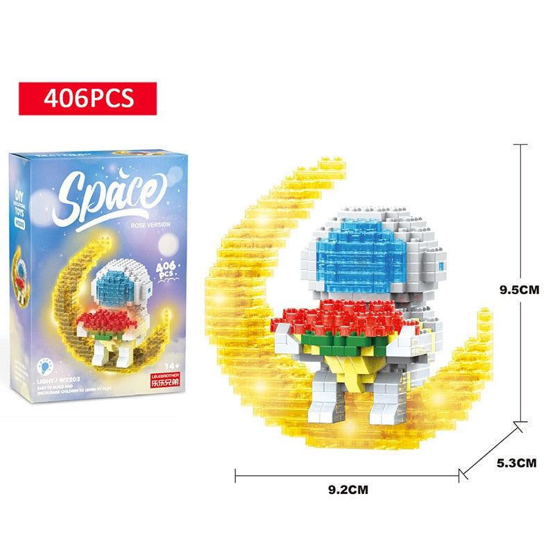 Cartoon LOVE Astronaut Micro Building Blocks Moon Spaceman Earth Figures Diamond Mini Brick Figrues Toys For Kids Birthday Gift