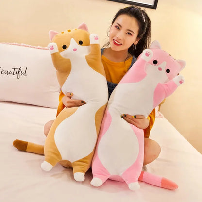 Long Cat Pillow Plush 50cm Squishy Kitten Stuffed Animal Cushion Plushies Kawaii Soft Doll Toy Kitty Body Peluche Pelucia Sleeping Bed Sofa Kids Gift