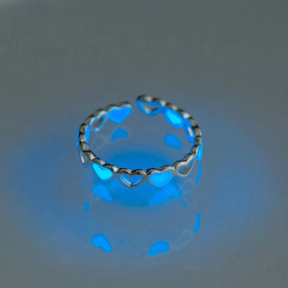 Luminous Love Heart Finger Ring Glow In Dark Fashion Adjustable Couples Rings Silver Color Pink Blue Light Jewelry Lover Gift