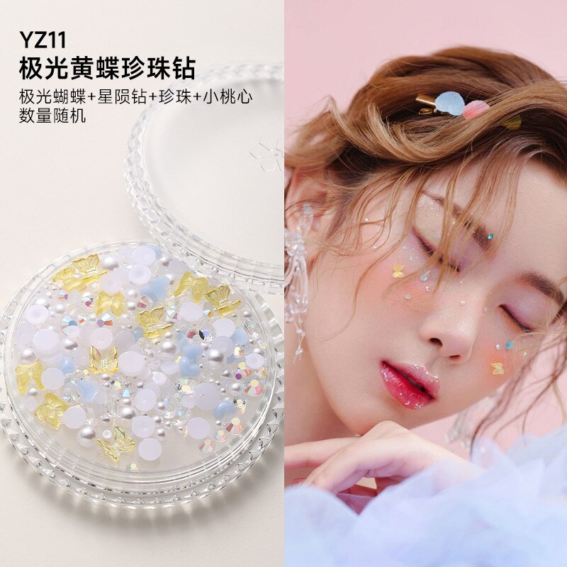 1Box Eyes Face Makeup Facial Decoration Patch Butterfly Diamond Pearl Adhesive Rhinestone Glitter Sequin DIY Nail Art Decoration