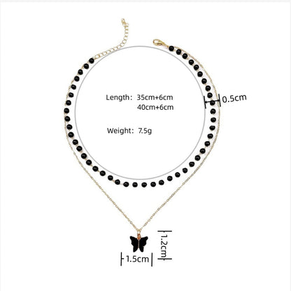 Black Butterfly Pendant Necklace Bead Opal Chain Shiny Women Trendy Temperament Jewelry Choker Necklace Wedding Jewelry