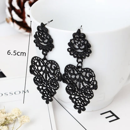 Big Black Flower Hanging Earrings For Women Exaggerated Rock Personality Cерьги Wedding Party Jewelry Valentine's Day Girl Gift