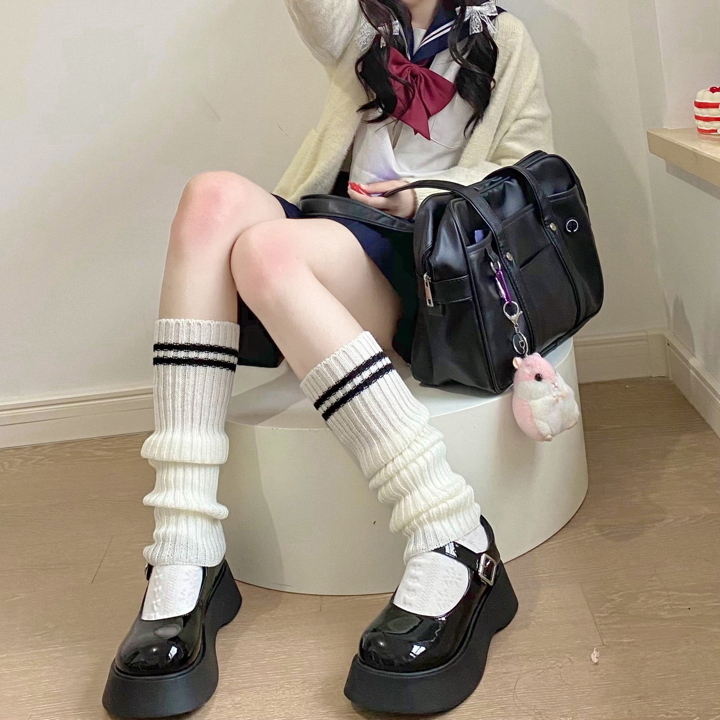 Gothic Women's Striped Leg Warmers Lolita Long Socks Knitted Leggings Japanese Sweets Winter Socks Kawaii Arm Ankle Warmers