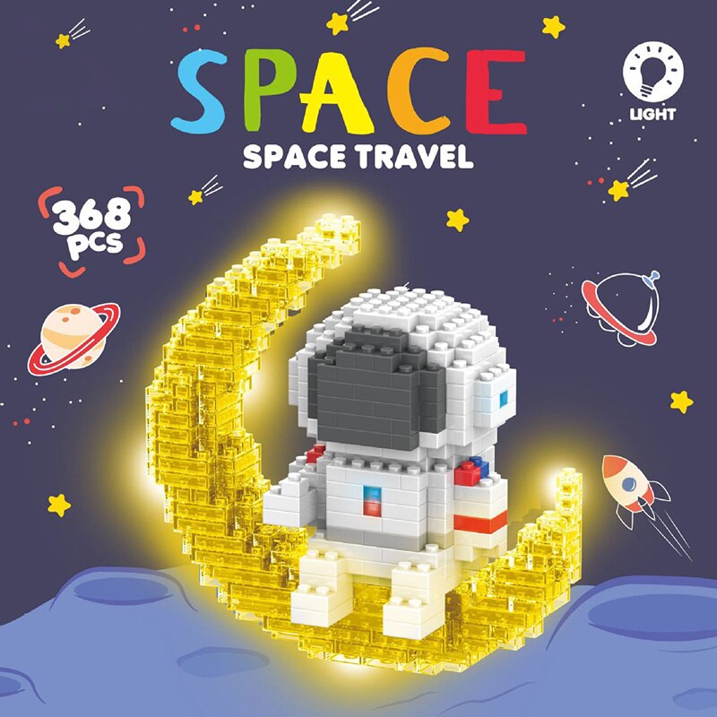 Cartoon LOVE Astronaut Micro Building Blocks Moon Spaceman Earth Figures Diamond Mini Brick Figrues Toys For Kids Birthday Gift