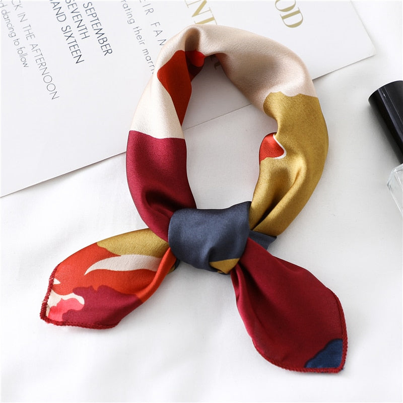 Women Small Satin Silk Scarf Square Print Wrap Foulard Femme Handkerchief Bandana Neck Hair Skinny Tie Scarves Shawls