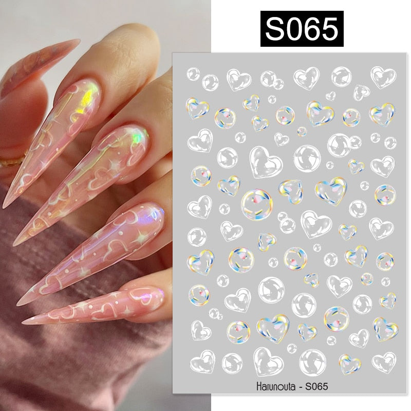 Harunouta Simple Flowers 3D Nail Stickers Gold Heart French Tip Lines Leopard Print Design Adhesive Sliders Manicure Nail Decals