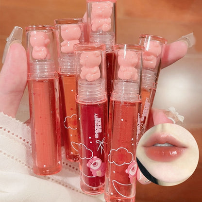 Little Bear Crystal Frozen Strawberry Glossy Lip Glaze Mirror Whitening Nude Doodle Lip Korean Makeup y2k Cosmetics Lipsticks