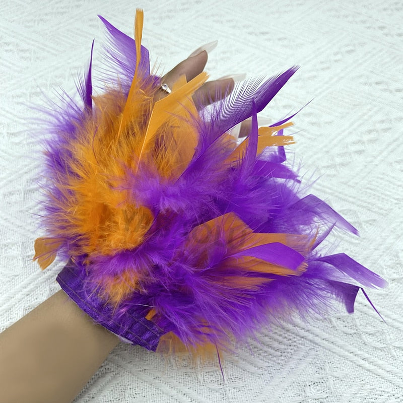 Women Natural Fur Feather Cuffs Snap On Bracelet Arm Cuff Shirts Sleeves For Women Real Ostrich Feather  Anklet Wrist Cuff