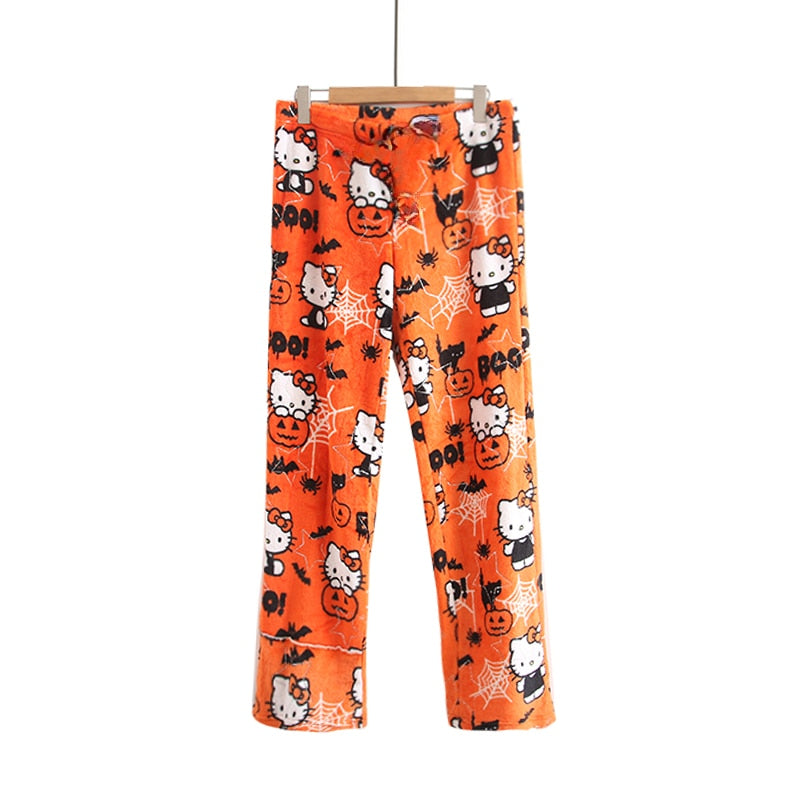 New Sanrio Anime Cartoon Hello Kitty Coral Fleece Pajama Pants Soft Trousers Women Casual Home Trousers Kawaii Birthday Gift