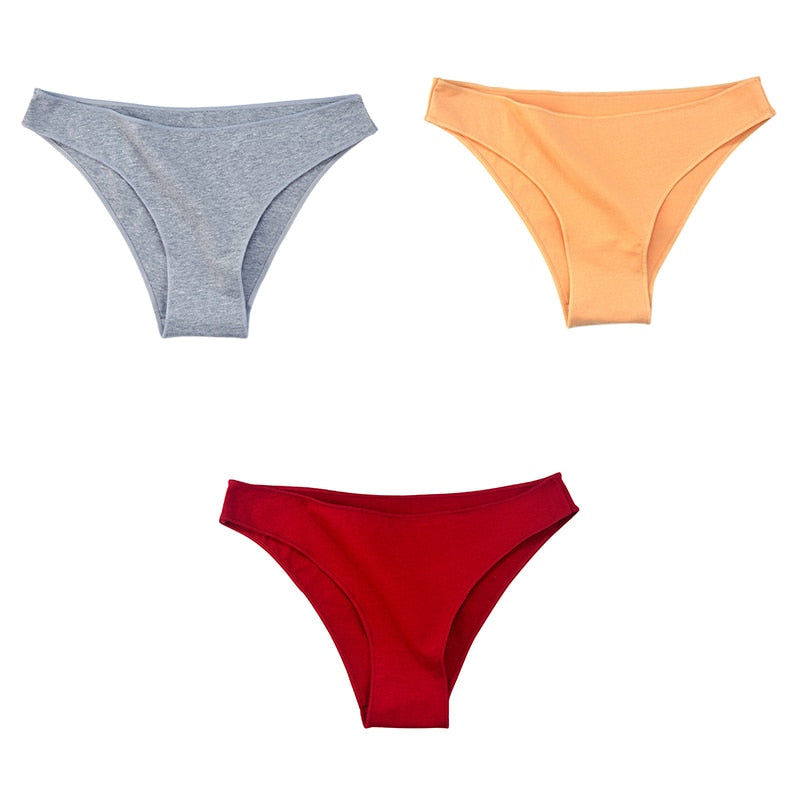 3Pcs/Set Women's Cotton Panties Female Underwear Solid Color Comfortable Briefs High Elasticity Underpants Size M-XXL