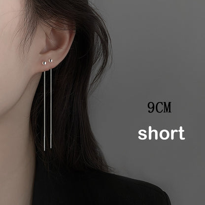 1Pair S925 Silver Needle 13CM Square Earrings Line Tassel Chain  Drop Earring Women's Ear Line Straight Jewelry New Years Gifts