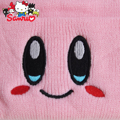 Kirby Winter Cute Smiley Eye Embroidered Knit Cap Stretch Cartoon Beanie Women's Preppy Hood Hipster  Student Warm Headwear