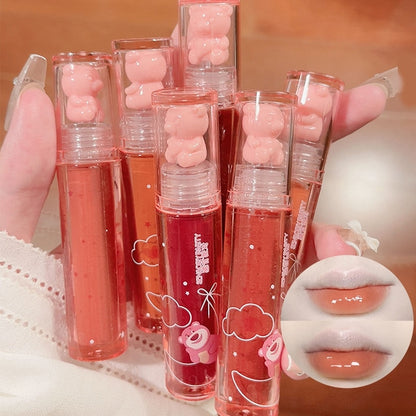 Little Bear Crystal Frozen Strawberry Glossy Lip Glaze Mirror Whitening Nude Doodle Lip Korean Makeup y2k Cosmetics Lipsticks