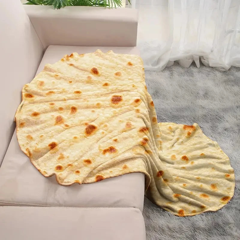 1pc Soft and Warm Mexican Tortilla Print Flannel Blanket for Couch, Sofa, Office, Bed, Camping, and Traveling