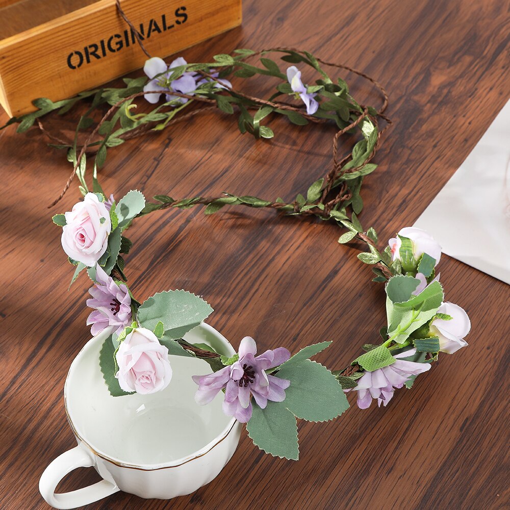 Bohemian Rattan Flower Vines Crown Headband for Bride Wedding Hair Accessories Girls Floral Wreath Head Band Hairstyles Headdres