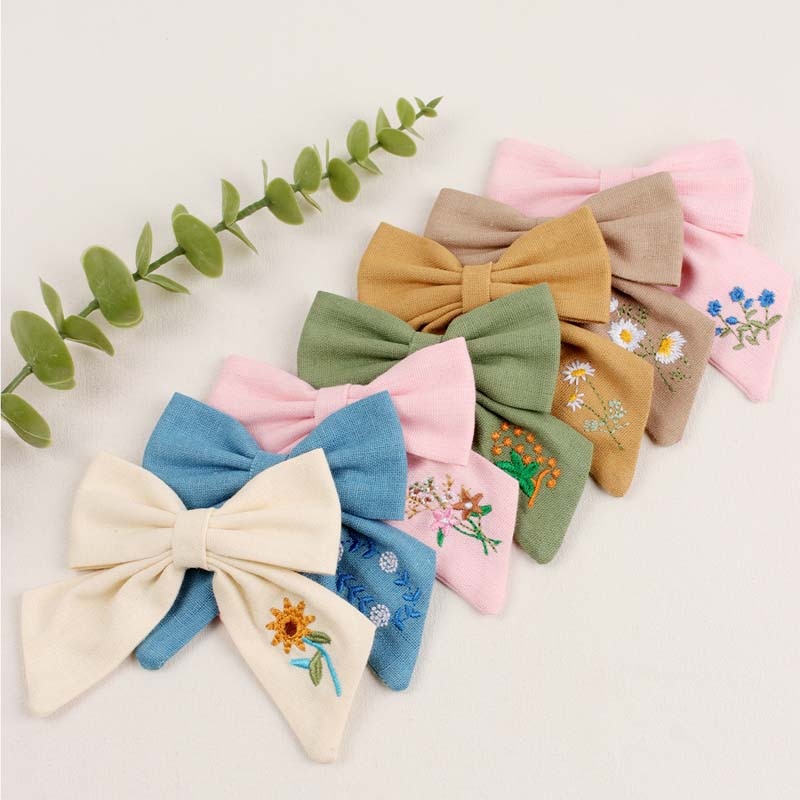 Fashion Embroidery Bows Hair Clips Solid Hairpins For Girls Handmade Ribbon Barrettes Kids Butterfly Hair Pin Korean Headwear