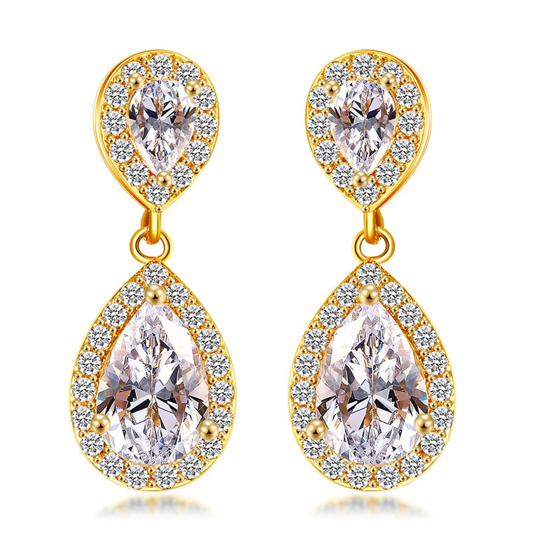 Luxury Zircon Wedding Long Dangle Earrings with Round Water Drop Elegant CZ Earrings for Women Bridal Wedding Jewelry Dress