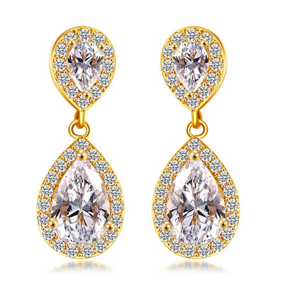 Luxury Zircon Wedding Long Dangle Earrings with Round Water Drop Elegant CZ Earrings for Women Bridal Wedding Jewelry Dress
