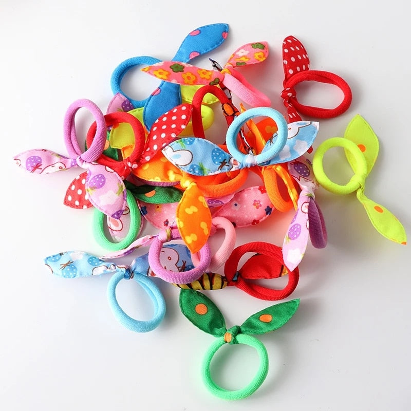 20Pcs Cute Small Rabbit Ear Hair Bands Girl Rubber Band Elastic Band Baby Headwear Korean Children Hair Accessories Ornaments