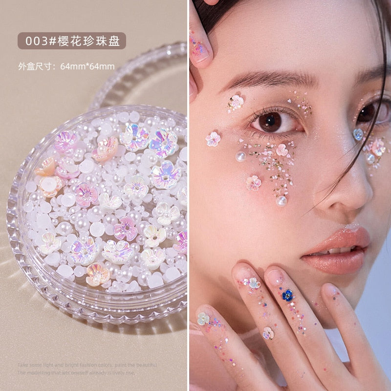 1Box Eyes Face Makeup Facial Decoration Patch Butterfly Diamond Pearl Adhesive Rhinestone Glitter Sequin DIY Nail Art Decoration