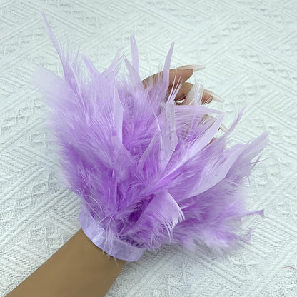 Women Natural Fur Feather Cuffs Snap On Bracelet Arm Cuff Shirts Sleeves For Women Real Ostrich Feather  Anklet Wrist Cuff