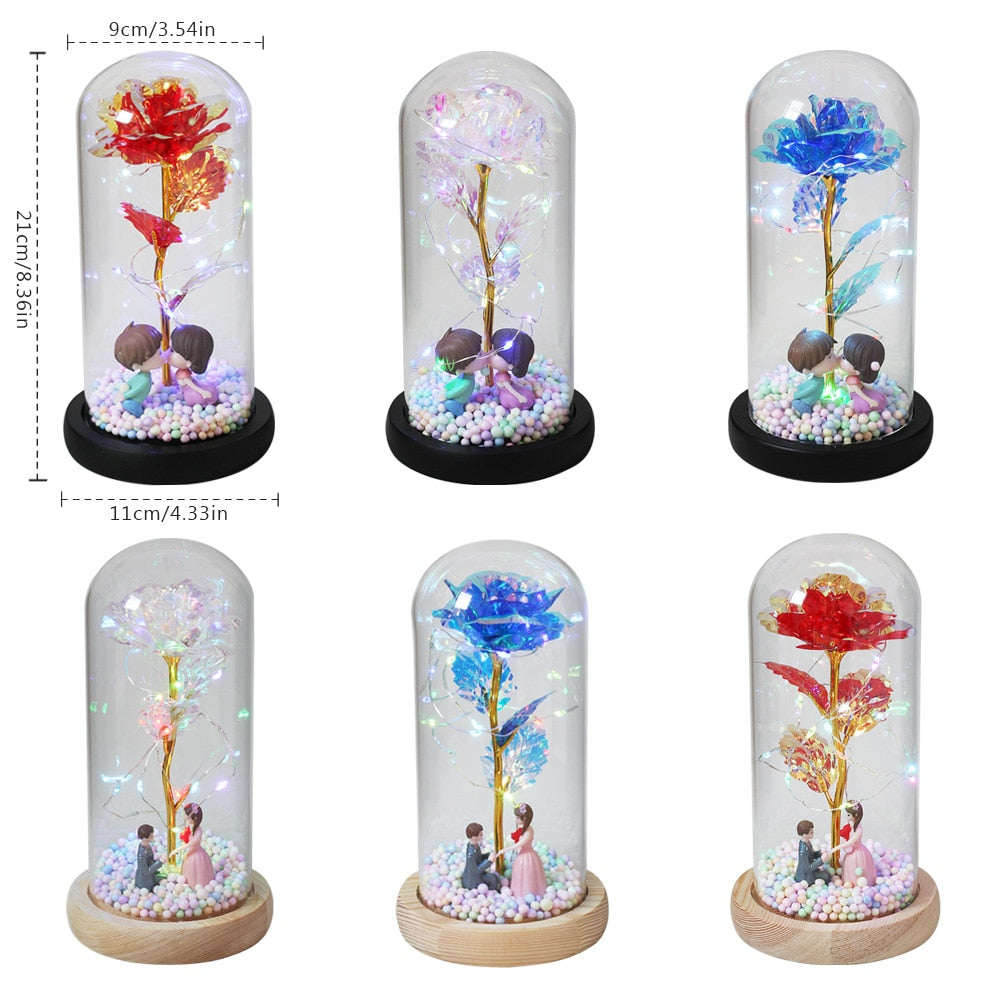 Hot LED Enchanted Galaxy Rose Eternal Beauty And The Beast Rose With Fairy Lights In Dome For Christmas Valentine's Day Gift