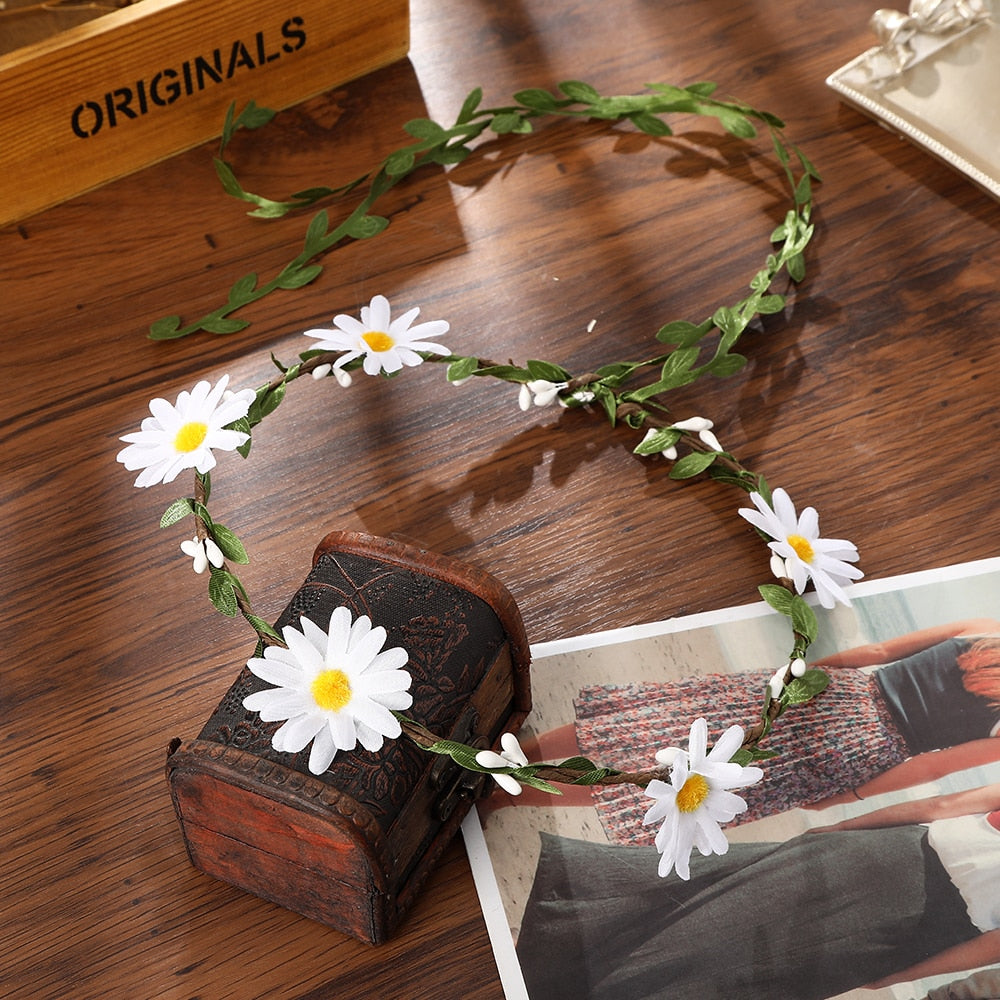 Bohemian Rattan Flower Vines Crown Headband for Bride Wedding Hair Accessories Girls Floral Wreath Head Band Hairstyles Headdres