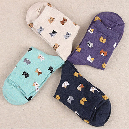 Cartoon Animal Cat Print Cute Women's Socks Japanese Style Kawaii Long Socks Casual Harajuku Streetwear Cotton Soft Crew Socks