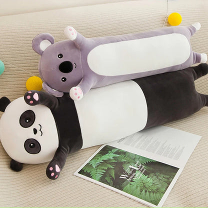 65~120cm Long Giant Panda Plush Toy Cylidrical Animal Bolster Pillow Koala Stuffed Plushie Children Sleeping Friend