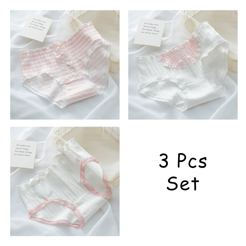 WONTIVE 1pc 3pcs set Cute Panties with Bow Knot Womens Cotton Panties Pink Lolita Japanese Panty Underwear For Women Girl Briefs