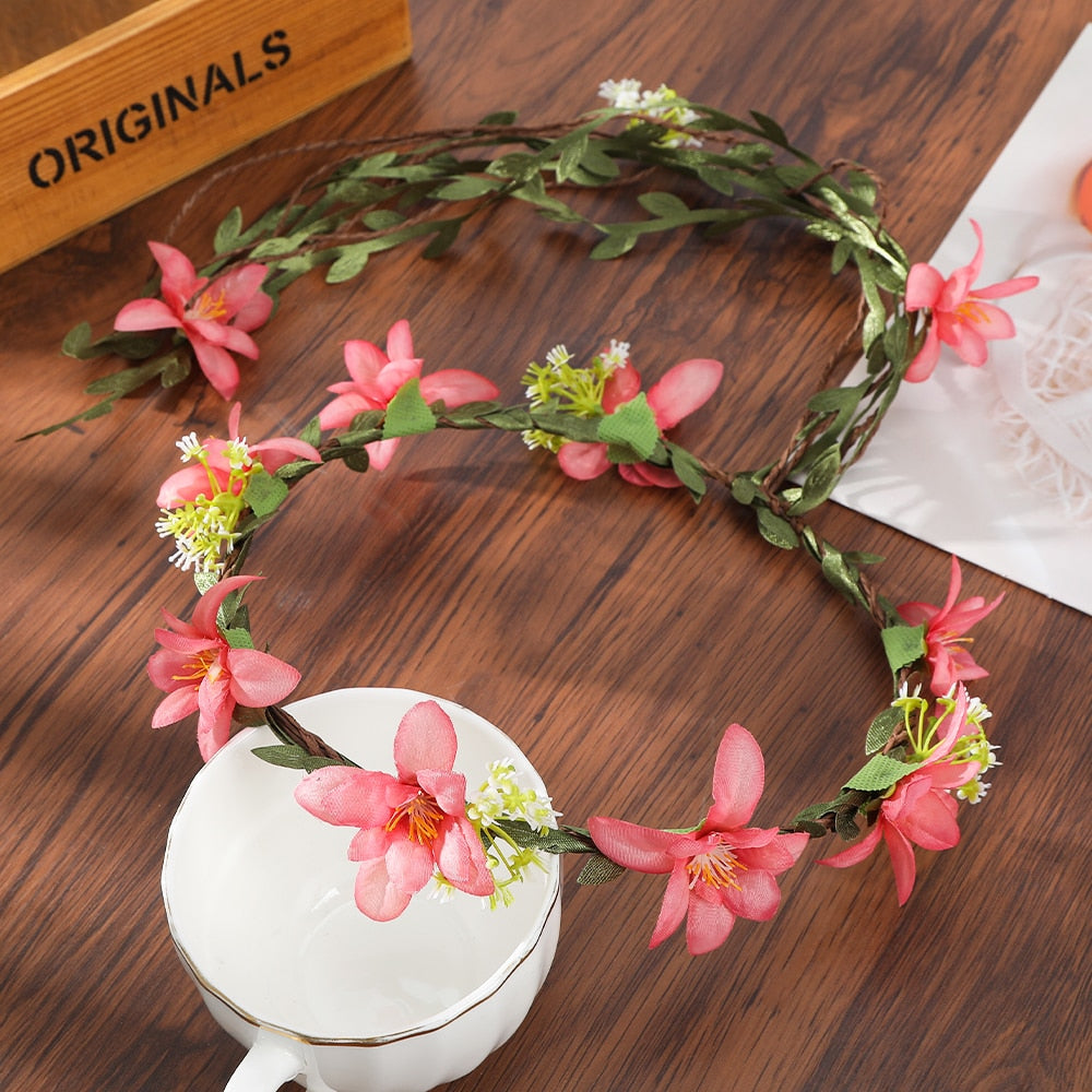 Bohemian Rattan Flower Vines Crown Headband for Bride Wedding Hair Accessories Girls Floral Wreath Head Band Hairstyles Headdres